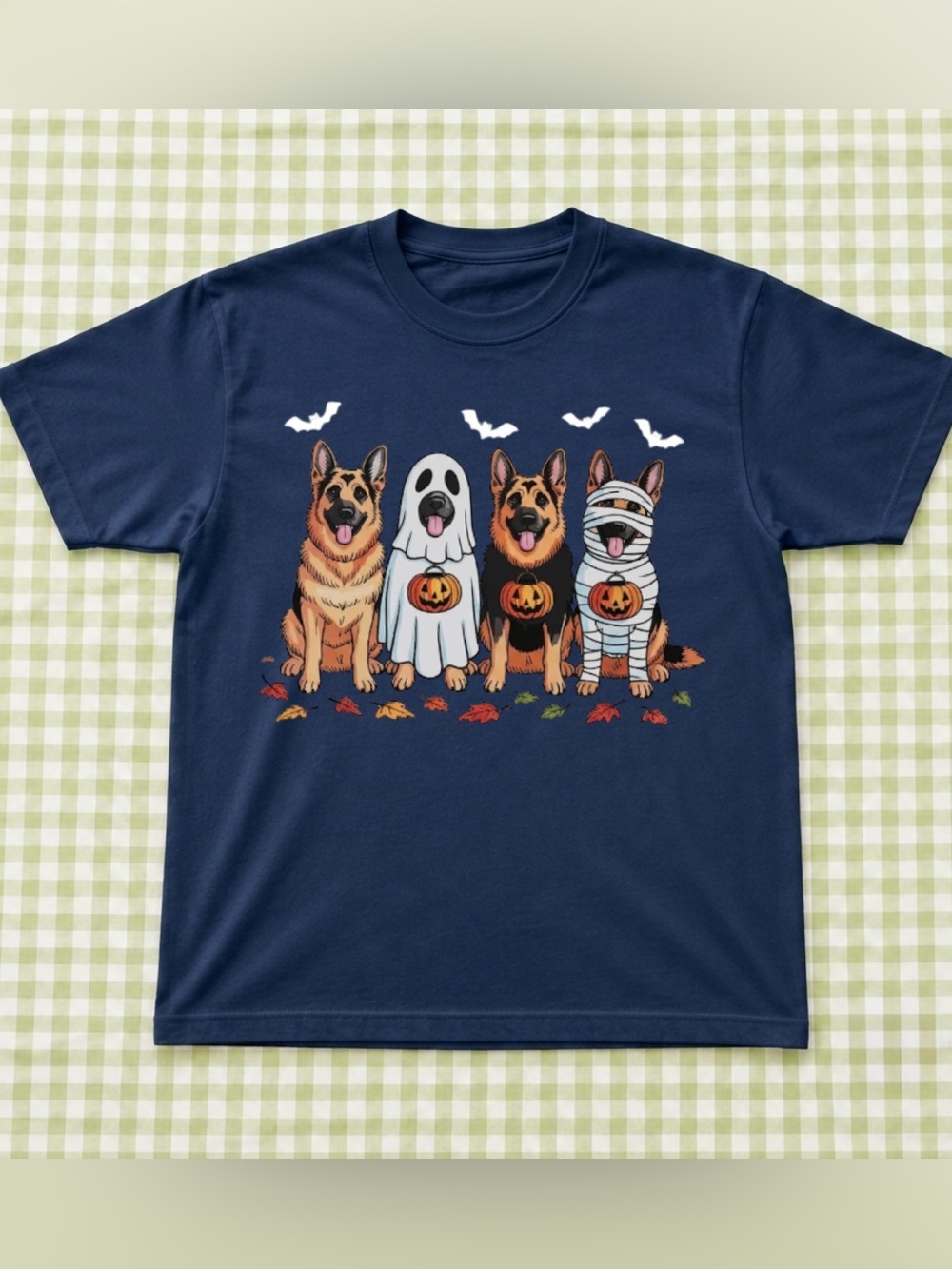 Halloween German Shepherds Graphic Tee - Navy Vintage Cute Dog Lover Gift
